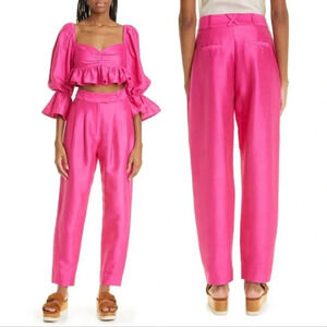 ALEMAIS Blaire Cotton Silk Tailored Trouser Pants Size 2 Fuchsia Pink NWT